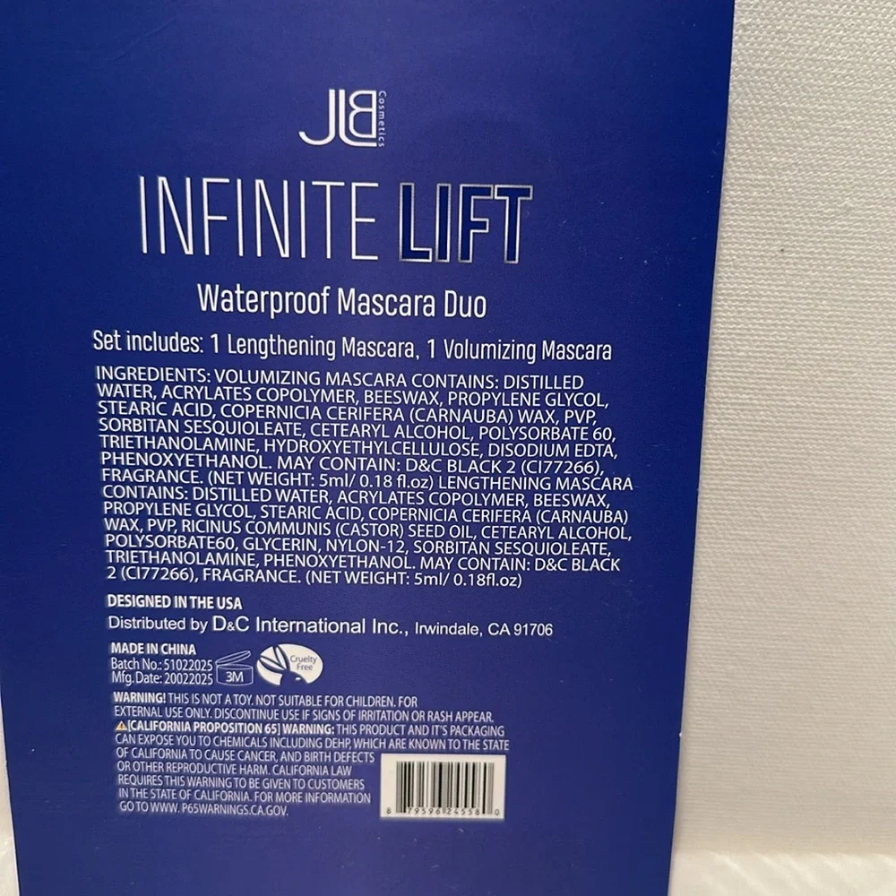 JLB Infinite Waterproof Mascara Duo includes lengthening and volumizing mascara.